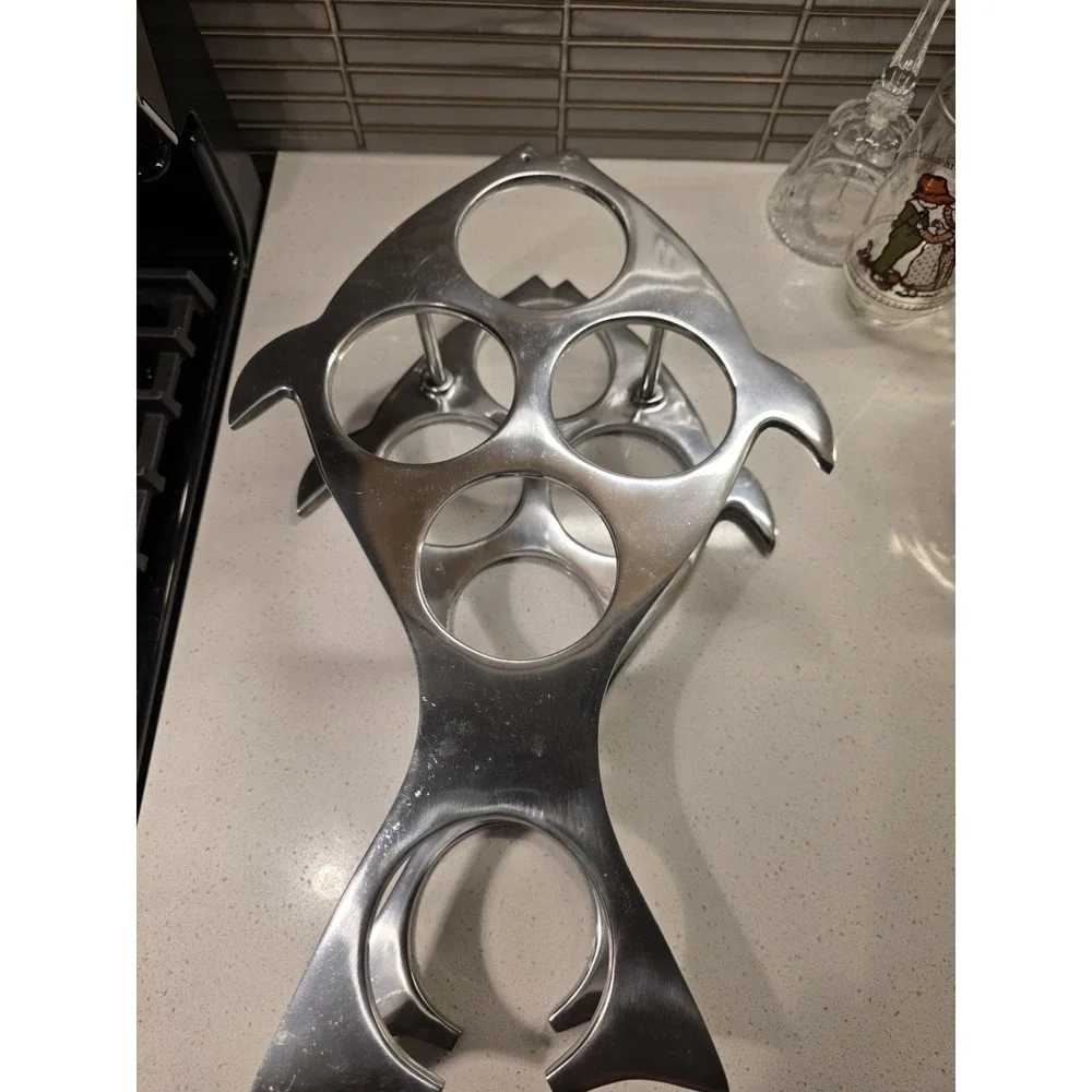 Silver Metal Fish Shaped Countertop Wine Rack Holder Heavy-Duty 5 Bottle